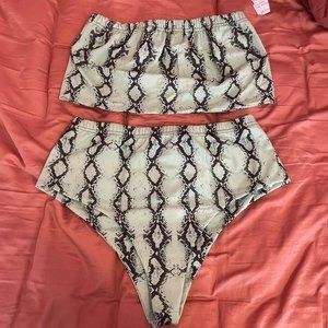 Boohoo Neon Green Snake Print High Waisted Bikini